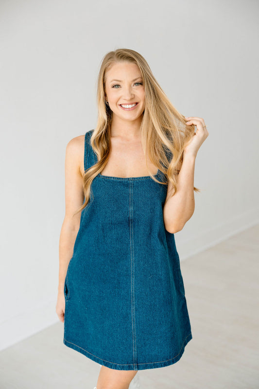 Denim Square Neck Dress